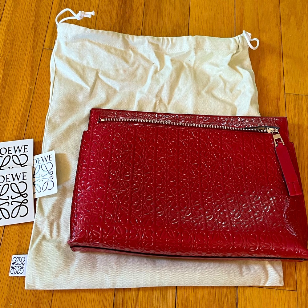 Authentic Loewe Embossed Red Pouch / Clutch
